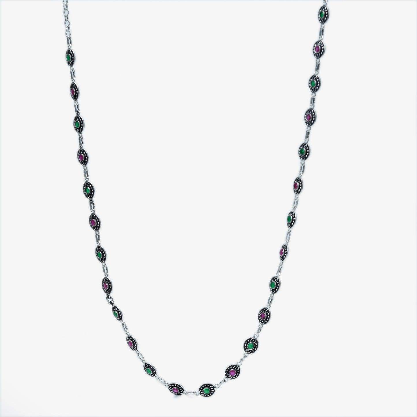 Dual-Tone Stone Silver Station Necklace