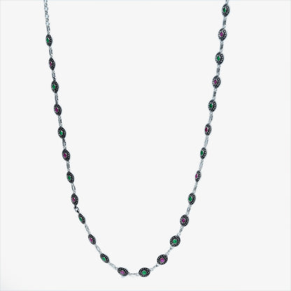 Dual-Tone Stone Silver Station Necklace