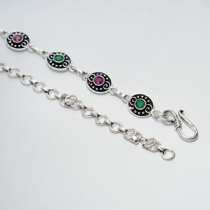 Dual-Tone Stone Silver Station Necklace