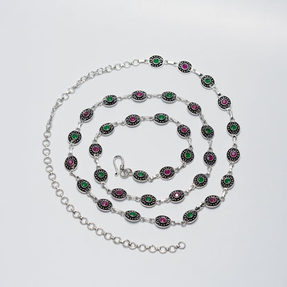 Dual-Tone Stone Silver Station Necklace