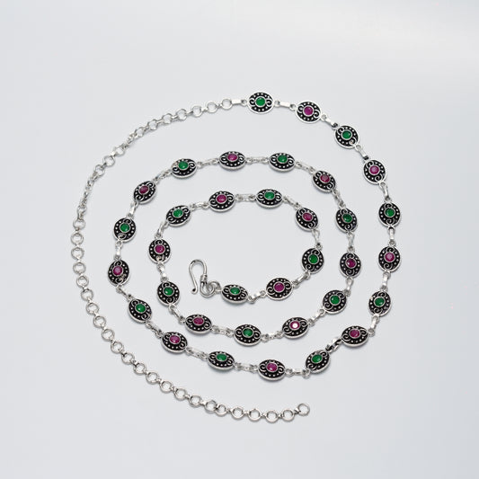 Dual-Tone Stone Silver Station Necklace