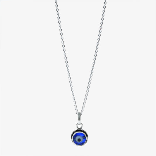 Blue Evil Eye Silver Pendant Necklace