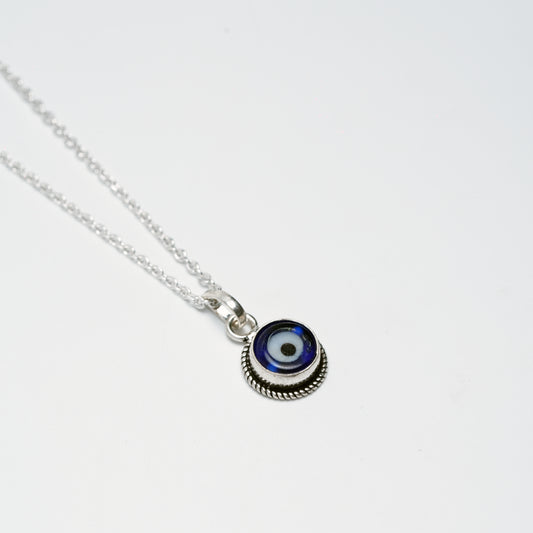 Blue Evil Eye Silver Pendant Necklace
