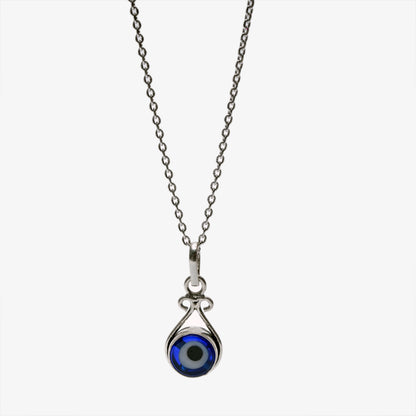 Blue Evil Eye Silver Pendant Necklace