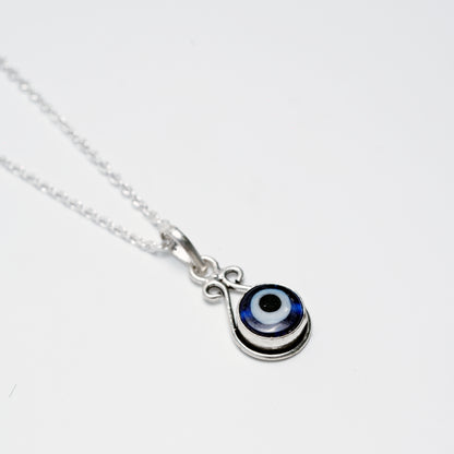Blue Evil Eye Silver Pendant Necklace