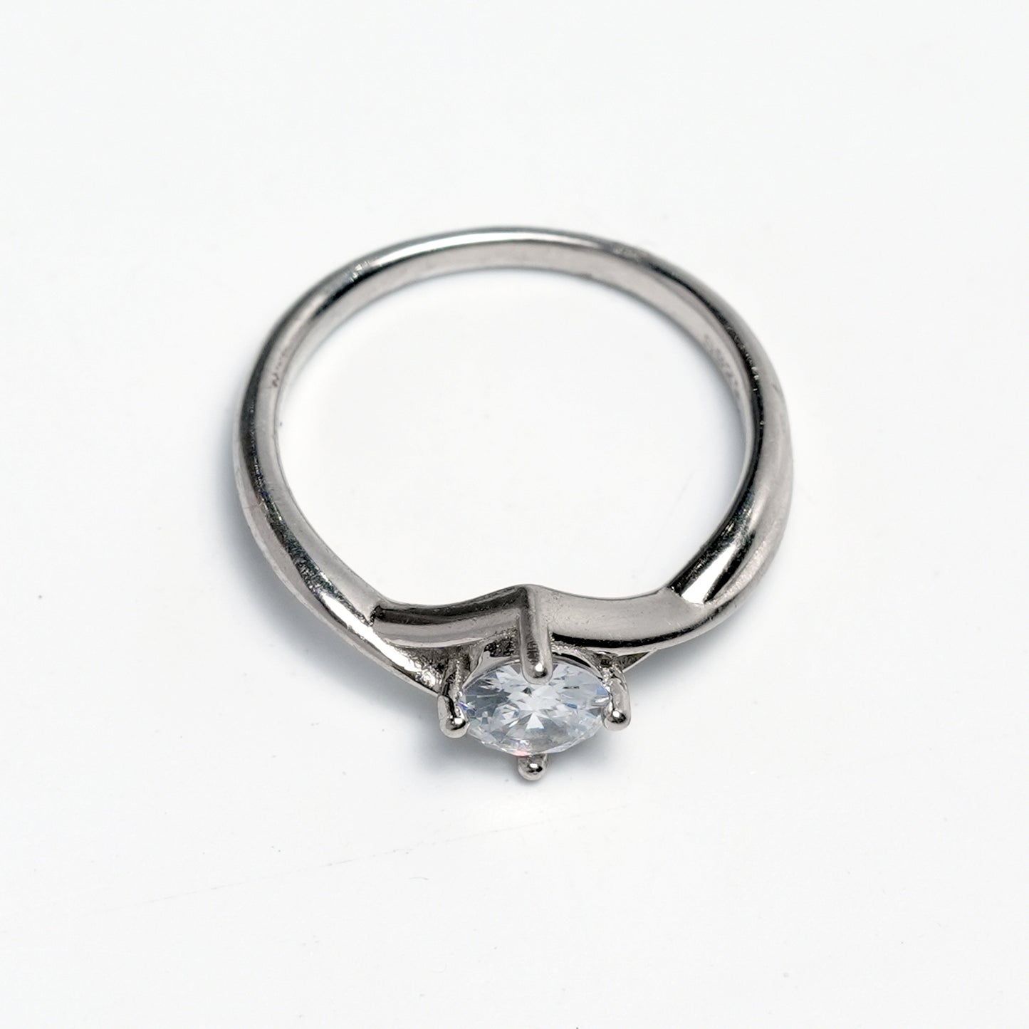 Modern V-Set Solitaire Silver Ring