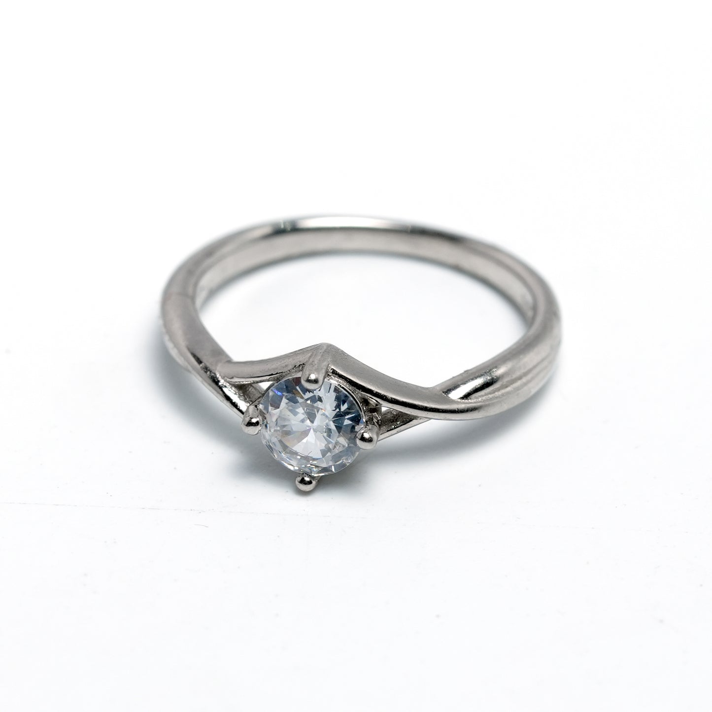 Modern V-Set Solitaire Silver Ring