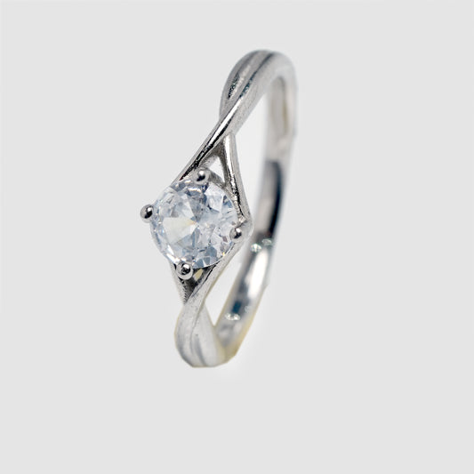 Modern V-Set Solitaire Silver Ring