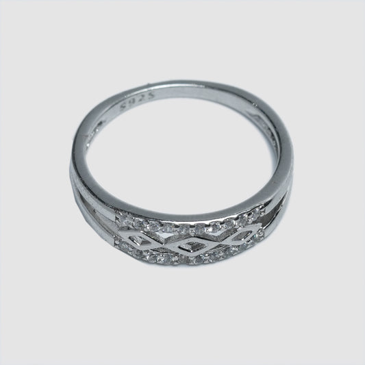 Elegant Dual Row Crystal Silver Band Ring
