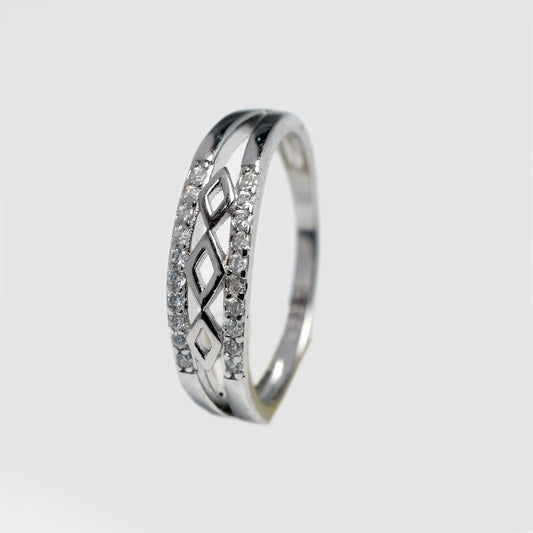 Elegant Dual Row Crystal Silver Band Ring