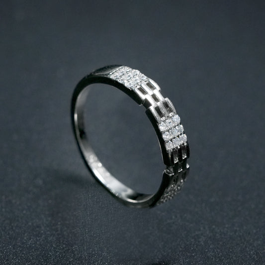 Modern Textured Crystal Silver Band Ring