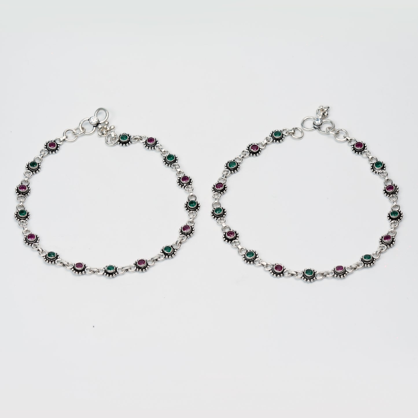 Royal Ruby & Emerald Stone Anklet Pair