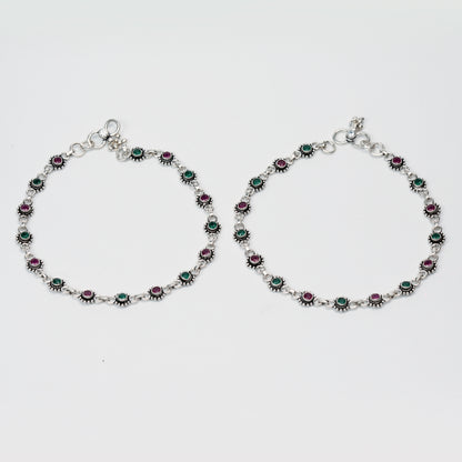 Royal Ruby & Emerald Stone Anklet Pair