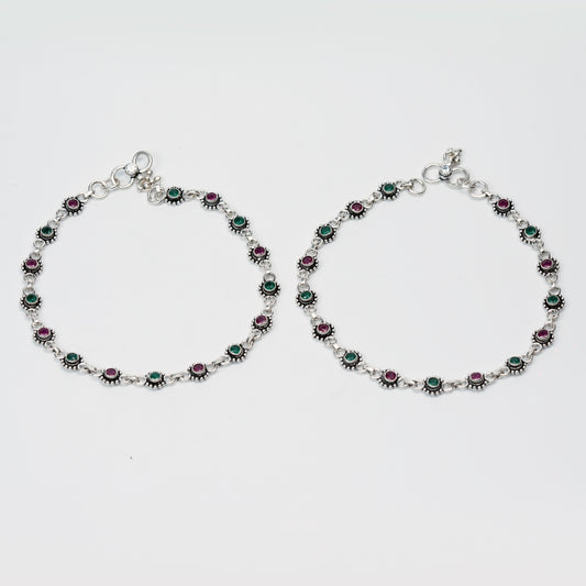 Royal Ruby & Emerald Stone Anklet Pair
