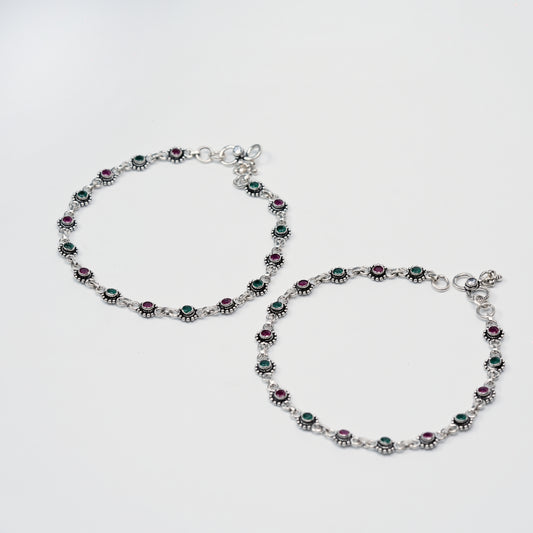 Royal Ruby & Emerald Stone Anklet Pair