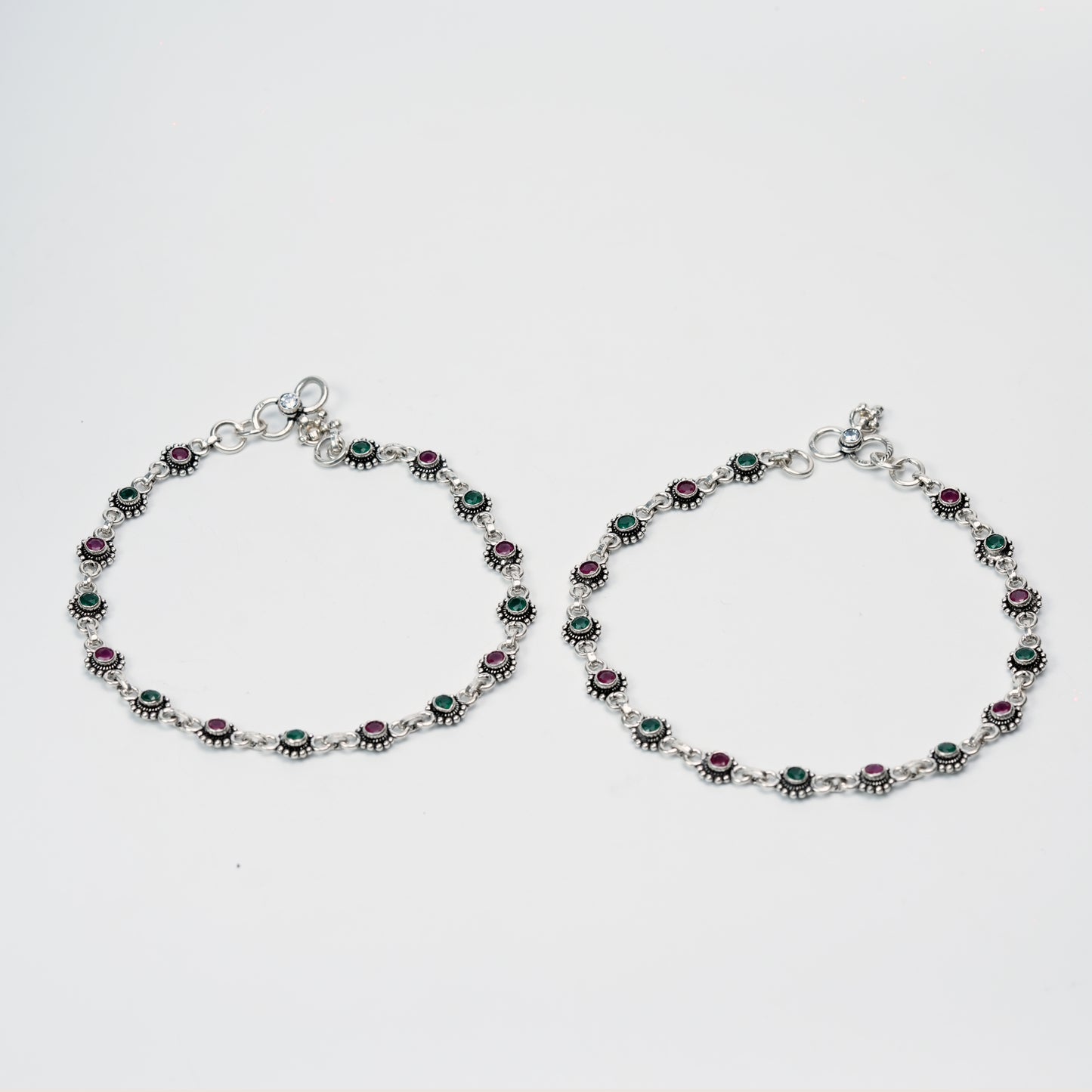 Royal Ruby & Emerald Stone Anklet Pair