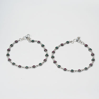 Royal Ruby & Emerald Stone Anklet Pair