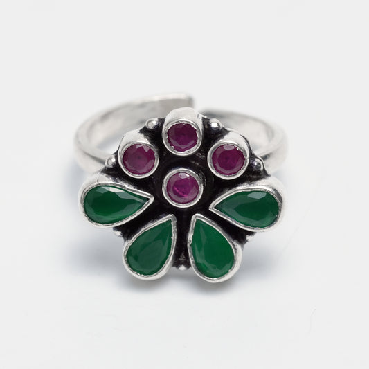 Floral Ruby & Emerald Stone Ring