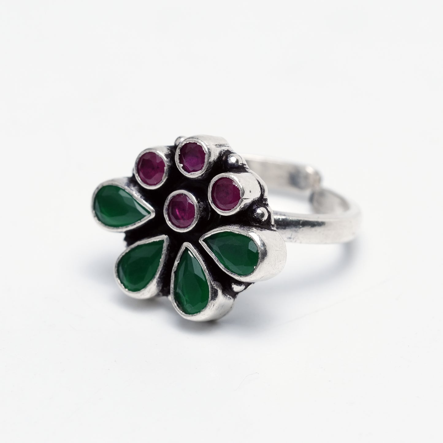 Floral Ruby & Emerald Stone Ring
