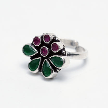 Floral Ruby & Emerald Stone Ring