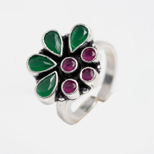 Floral Ruby & Emerald Stone Ring