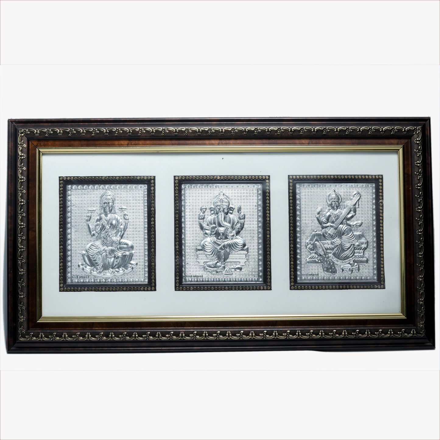 Lakshmi Ganesh Saraswati Triple Frame – Divine Blessings Wall Art