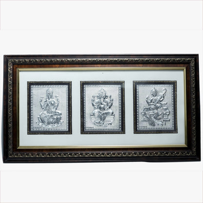 Lakshmi Ganesh Saraswati Triple Frame – Divine Blessings Wall Art