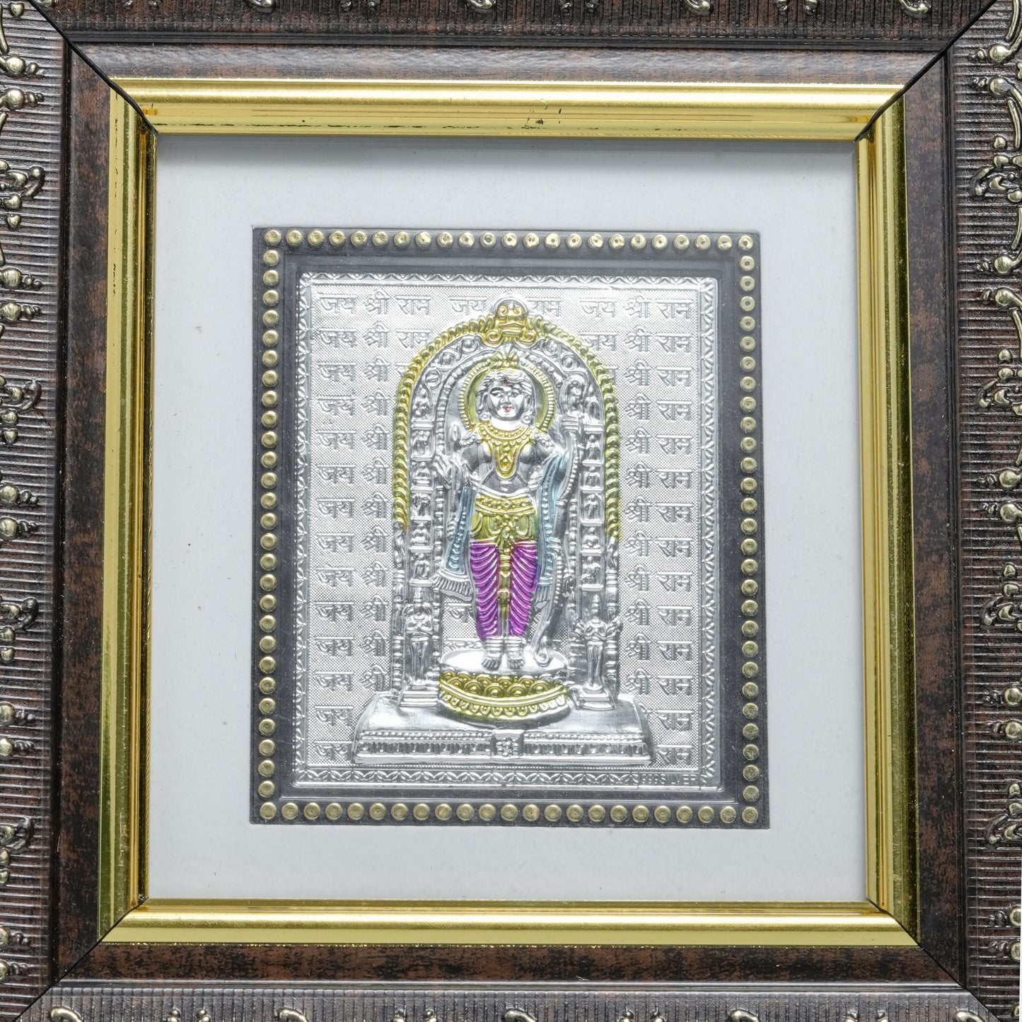 Silver Lord Shri Ram Framed Wall Art – Premium Square Decorative Frame