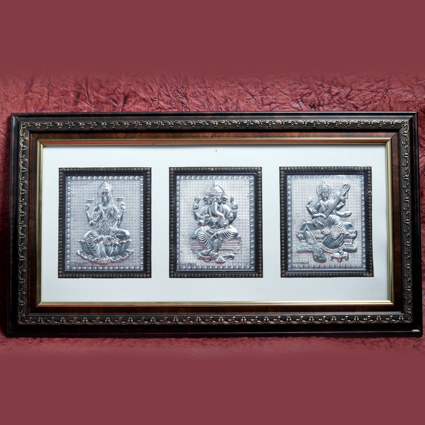 Lakshmi Ganesh Saraswati Triple Frame – Divine Blessings Wall Art