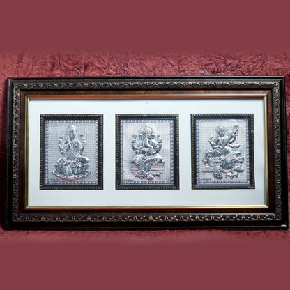 Lakshmi Ganesh Saraswati Triple Frame – Divine Blessings Wall Art