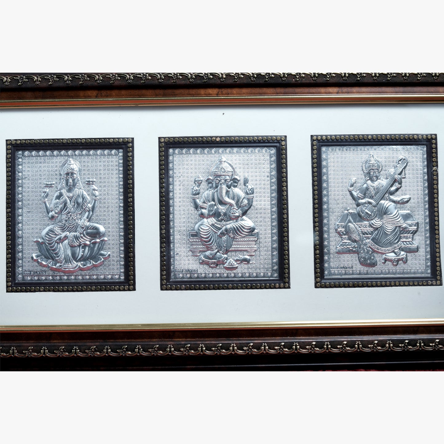 Lakshmi Ganesh Saraswati Triple Frame – Divine Blessings Wall Art