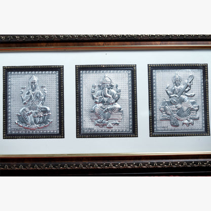 Lakshmi Ganesh Saraswati Triple Frame – Divine Blessings Wall Art