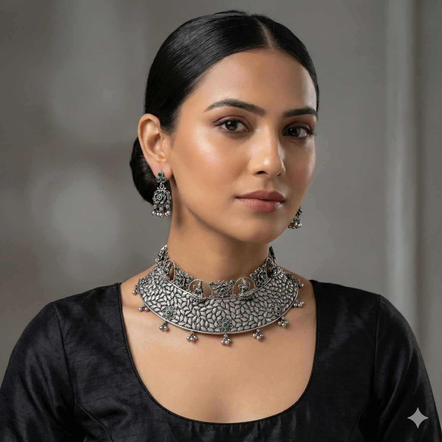 The Heritage Leaf Oxidized Choker Set