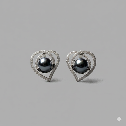 Eternal Love: Heart Pave Studs with Black Pearl