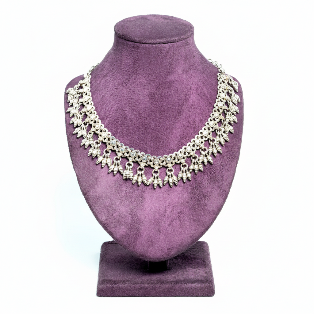 Delicate Silver Petal Drop Choker