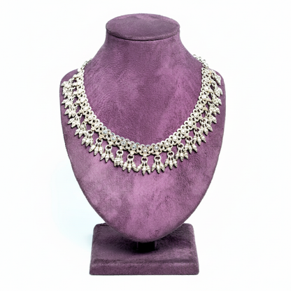 Delicate Silver Petal Drop Choker