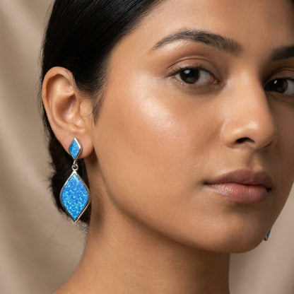 925 Sterling Silver Blue Opal Drop Earrings