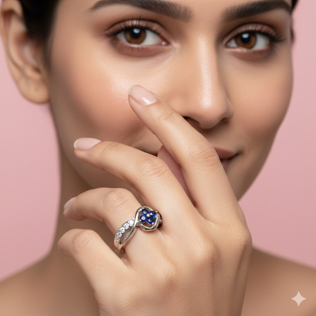 Blue Blossom Infinity Silver Ring