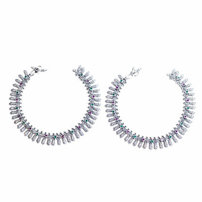 Royal Peacock Fringe Silver Anklet
