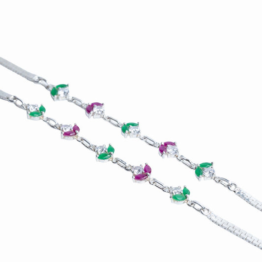 Floral Radiance Multi-Stone Silver Anklet