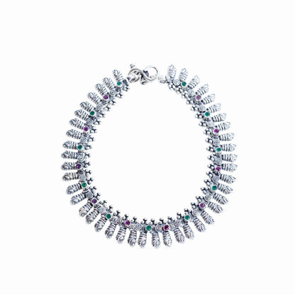 Royal Peacock Fringe Silver Anklet