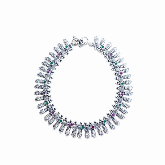 Royal Peacock Fringe Silver Anklet