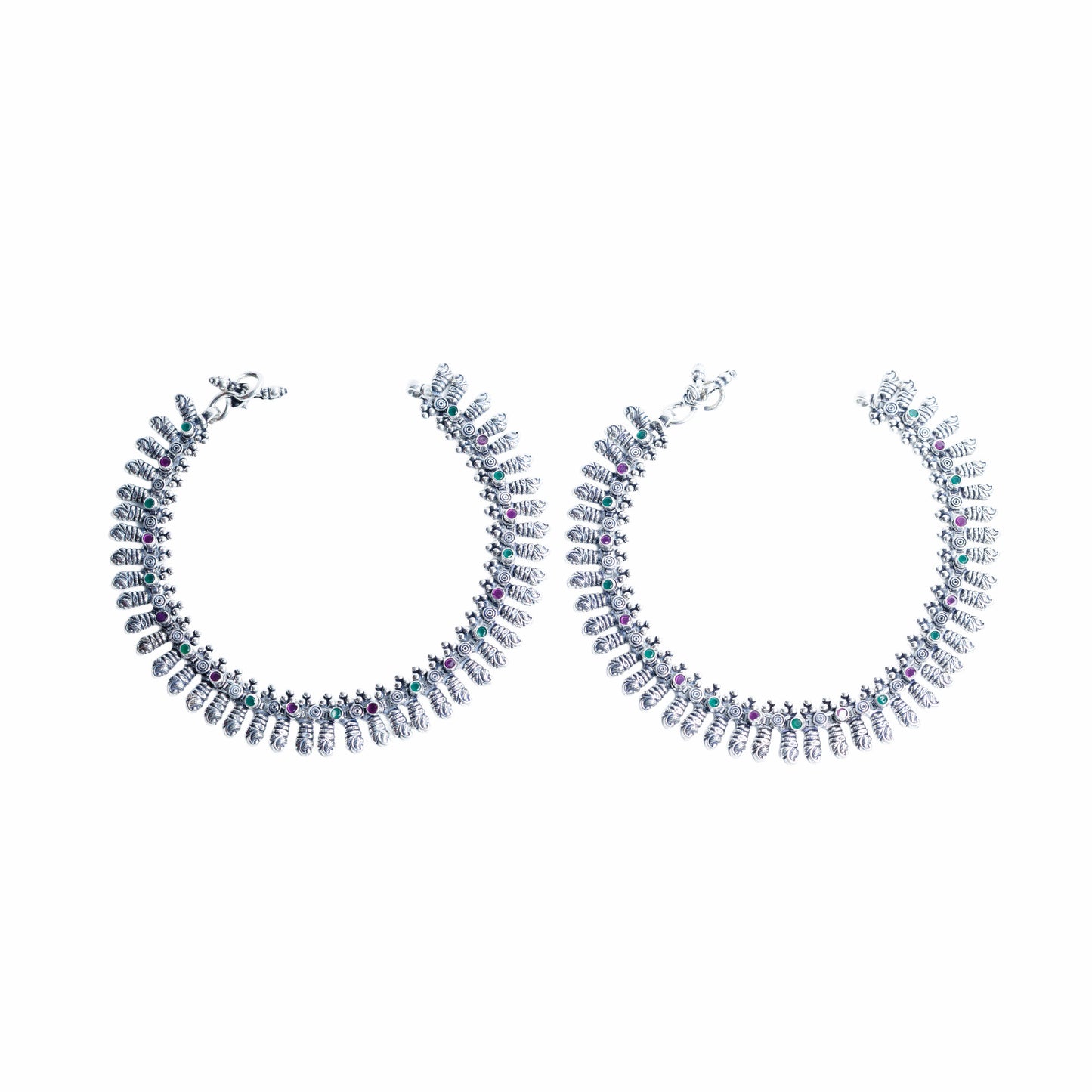 Royal Peacock Fringe Silver Anklet