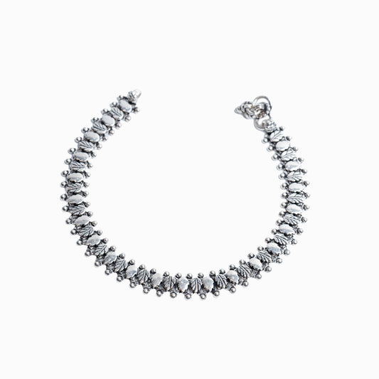 Heritage Leaf Fringe Silver Anklet