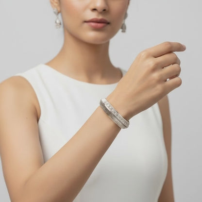 Engraved Mantra Silver men's kada