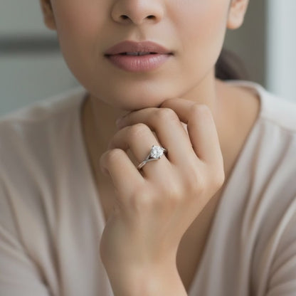 Modern V-Set Solitaire Silver Ring