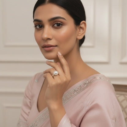 Classic Pearl Solitaire 925 Silver Ring