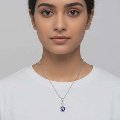 Blue Evil Eye Silver Pendant Necklace